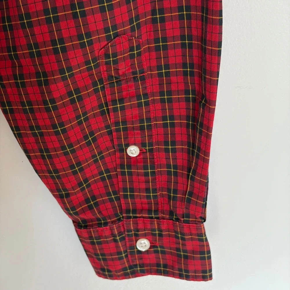 Polo Ralph Lauren Mens Classic Fit Red Plaid Tartan Button Down Shirt 17.5 36-37